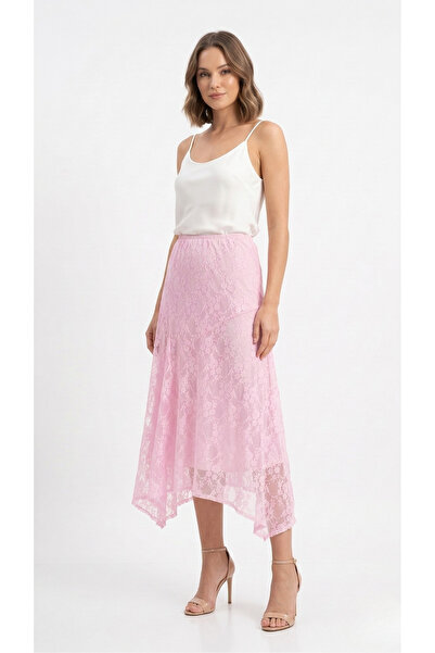 BUSEM Elegant Lace Detailed Asymmetrical Cut Midi Skirt