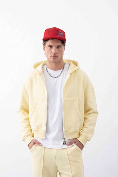 gothamvibes Men's Boxy Oversized Zipper Chill Vanilla Sweatshirt