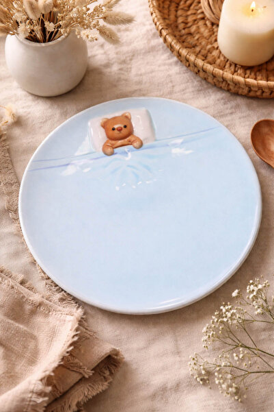 Anadolu Saray Blue 19 cm Ceramic Handmade Cake, Dessert and Breakfast Plate w...