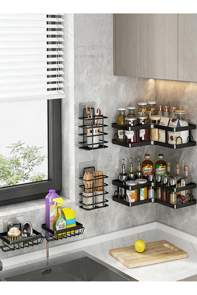 Pomefar مجموعة من 5 رفوف استحمام لاصقة مزودة بـ 16 خطافًا، رف استحمام من الفو...