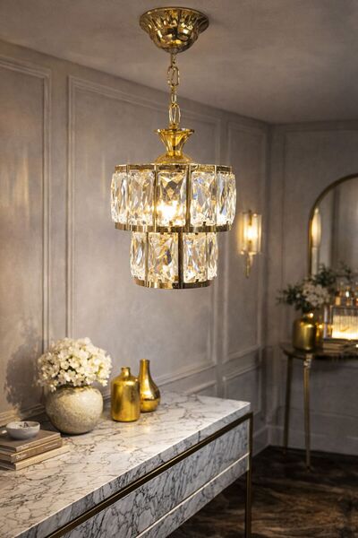 MARS CONCEPT Lüks Kristal Cam Tekli Sarkıt Avize – Krom Metal Gövde Modern De...