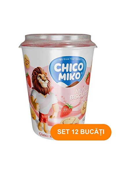 Chico SET 12 BUCĂȚI - Cupă Miko cu biscuiți cu căpșuni, 125 g (Pachet de 24)
