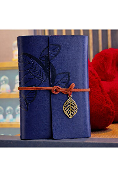 CT STONES Navy Blue Leather Leaf Patterned Notebook