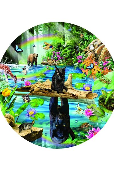 SunsOut 500 piece round puzzle - Panther Reflections (Sunsout-35269)