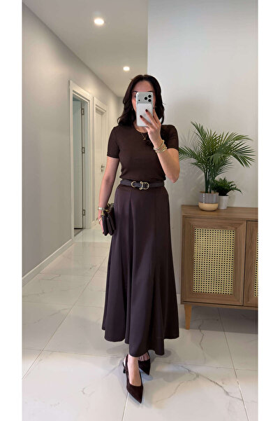 BİRCANÇİL Nolles Σκούρο Καφέ Σατέν Κλοσέ Φούστα