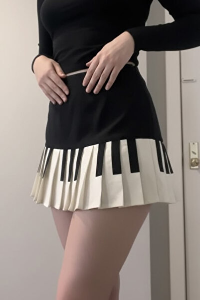 Gofeel Black Piano Pleated Grunge Y2K Skirt