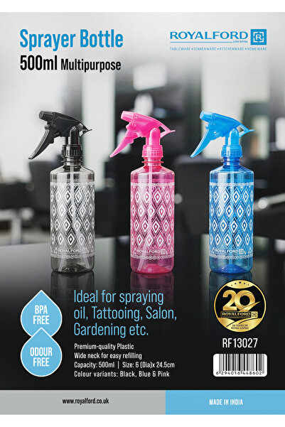 ROYALFORD 500ml Spray Bottle RF13027 Refillable Plastic Spray Bottles Assorte...