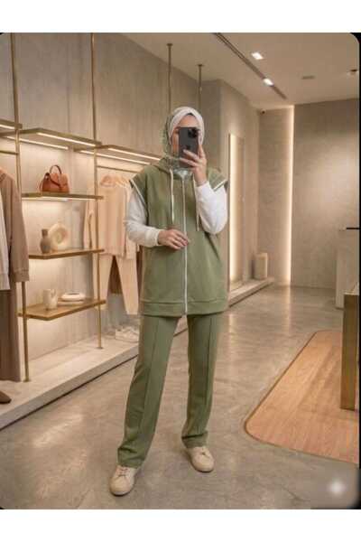 Azram Fashion KADIN TESETTÜR ÜÇLÜ TAKIM(TUNİK+YELEK+EŞOFMAN)