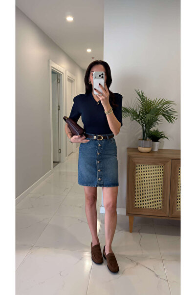 BİRCANÇİL Yubsa Blue Buttoned Front Skirt