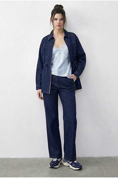 Bianco Lucci Kadın Fermuarlı Belden Bağlamalı Cep Detaylı Denim Alt-Üst Takım...