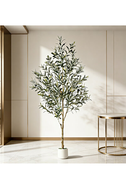 BESTONE Realistic Faux Olive Tree with Natural Trunk & Fruits, Elegant White ...