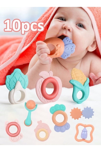 Generic 10-piece baby teething toy set, teething rattle toy, relieves teethin...