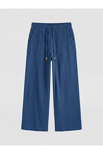 LC Waikiki Lcw Vision Navy Blue Textured Muslin Women's Trousers with Elastic...