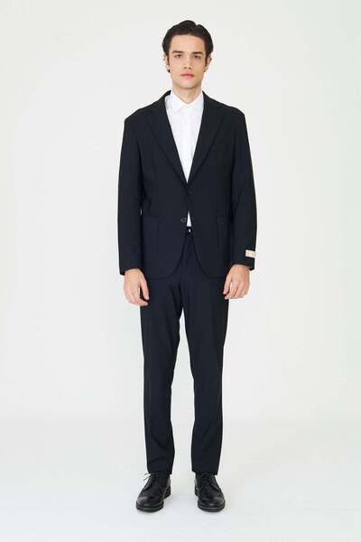 White Stone بدلة سوداء حديثة قصة ضيقة من القماش المسطح بقصة كلاسيكية