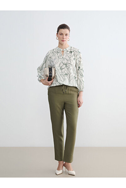 LC Waikiki Khaki Elastic Waist Carrot Cut Women's Trousers