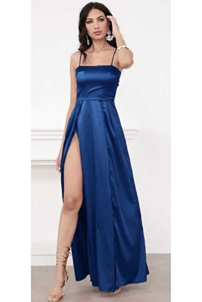 Hanife Glam Couture Hanife Glam sırt dekolteli yırtmaçlı asetat saten elbise