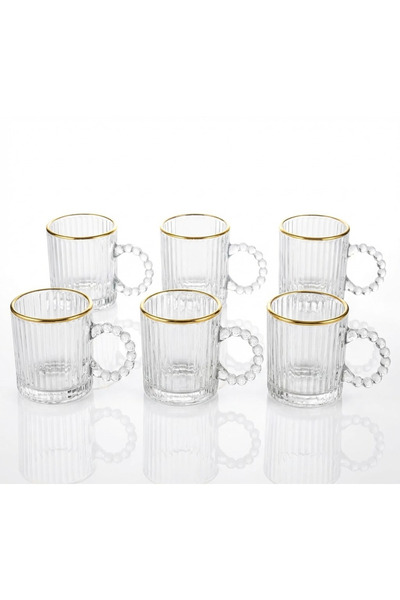 OEM Set de 6 căni din sticlă borosilicată, 115 ml, ramă aurie, design textura...