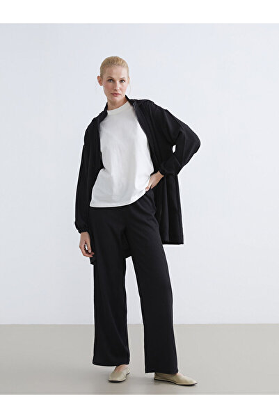 LC Waikiki Black Textured Women's Trousers with Elastic Waist
