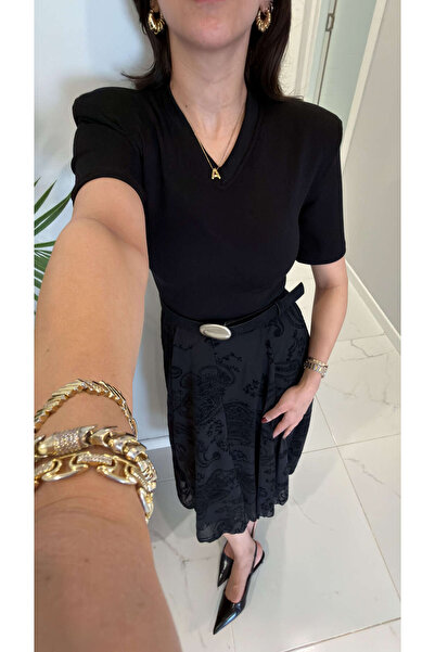 BİRCANÇİL Bluză neagră Peritta cu cu umeri întăriți nasturi