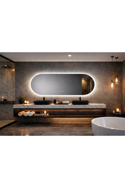 shark design Oglindă ovală LED premium 120×60 cm, iluminare din spate, 3 tipu...