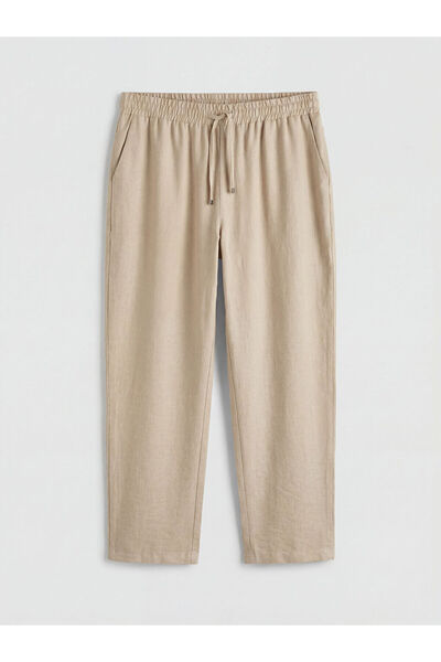 LC Waikiki Beige Elastic Waist Carrot Cut Women's Trousers