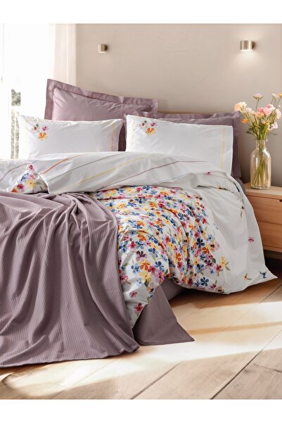 Cotton Box Set de lenjerie de pat Vivid Tek Kişileri Pique Flurry Lila