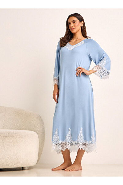FAV Night Gown Long Sleeve Lace Trim