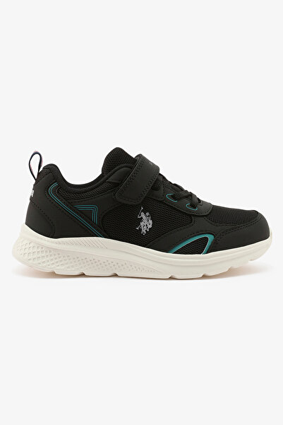 U.S. Polo Assn. حذاء رياضي أسود منخفض للأطفال بتصميم كاجوال مع حزام فيلكرو - ...