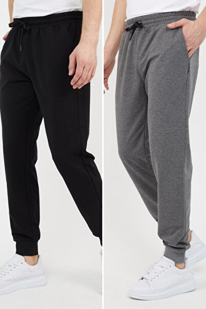 mmetalic Ανδρικό μαύρο-ανθρακί παντελόνι φόρμας Με τσέπες Standard Fit Άνετη ...