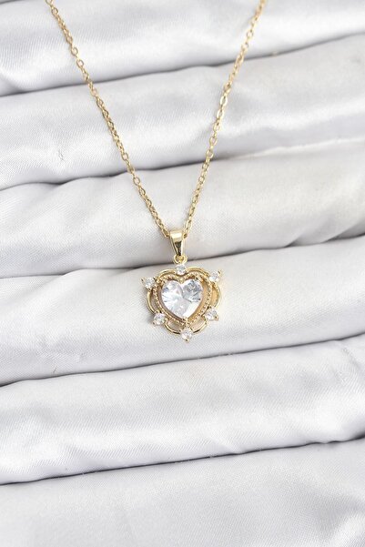 CT STONES 316L Steel Chain Gold Color Heart Model Zircon Stone Women's Neckla...