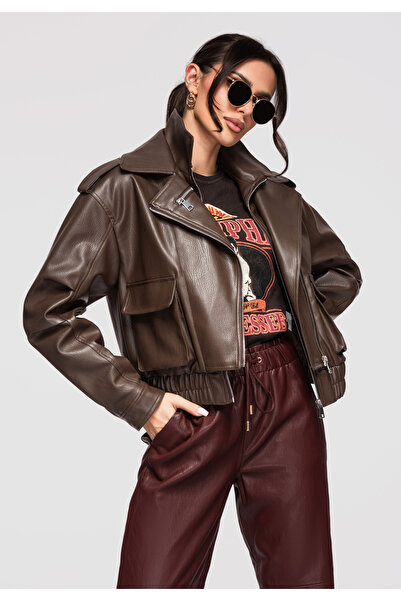 OMBRE Dámská bunda Ramoneska OW-JAFL-0128 Dámská přechodová bunda čokoládová