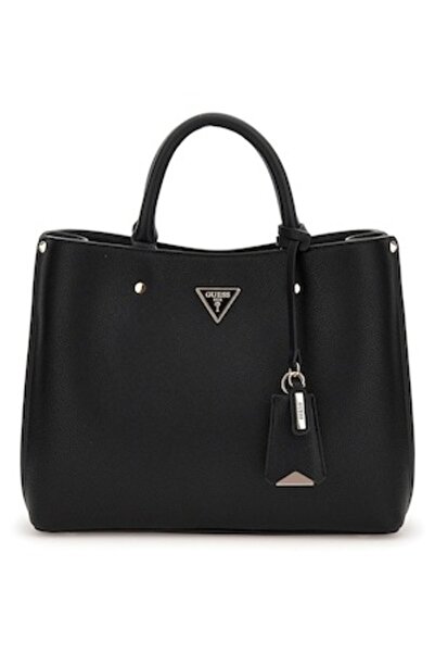 Guess Leather Shopper Bag with Detachable Logo Accessory, Black