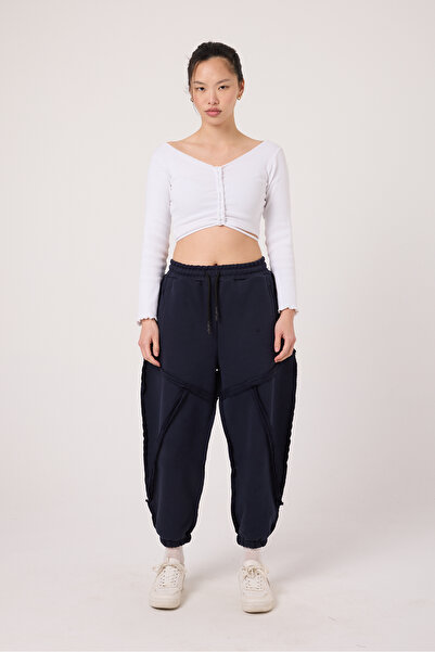 Superbluemexico Women's Street Style Dirty Stitched Half-Shalwar Cut Pants