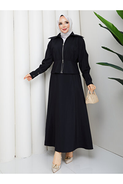 RACE FASHİON Sleeve and Waist Detailed Jacket & Skirt Hijab Set Rc9027