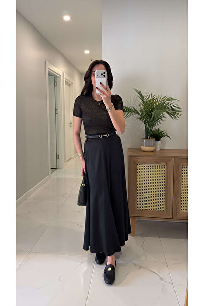 BİRCANÇİL Fusta Nolles din satin negru cloș