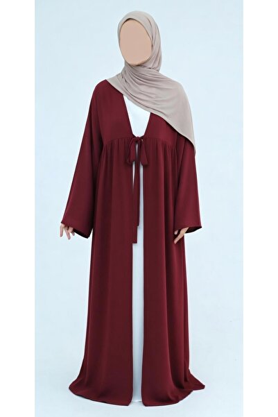 settare Bağcıklı Tesettür Kimono Abaya-Bordo