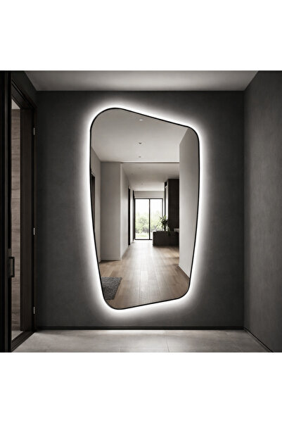 shark design Καθρέφτης LED Premium Ασύμμετρος 110×70 εκ., με Μαύρο Πλαίσιο, Αφής