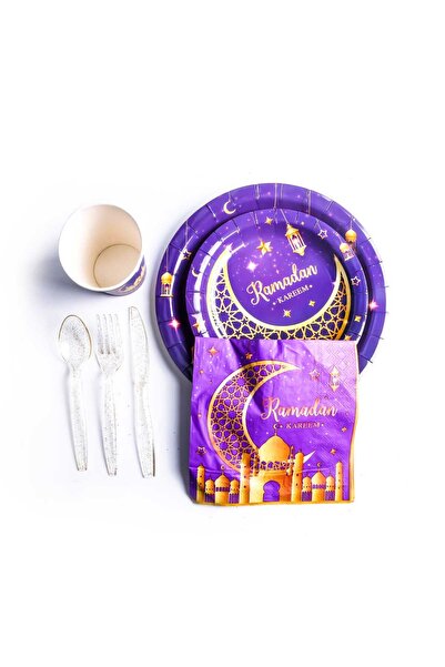 PartySupplies طقم أدوات مائدة رمضانية مزخرفة، عبوة من 84 قطعة، ألوان متنوعة