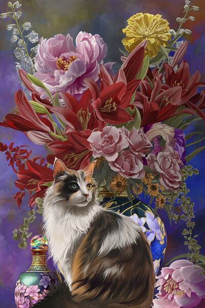 SunsOut Puzzle 500 pieces XXL - Nene Thomas: Cats and Flowers four Chinoiseri...