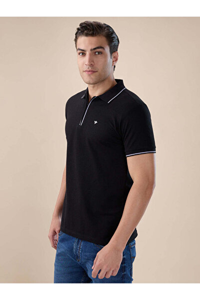 Generic Solid Brand Logo Zipper Closure Regular Fit Polo T-shirt
