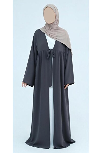 settare Bağcıklı Tesettür Kimono Abaya - Füme