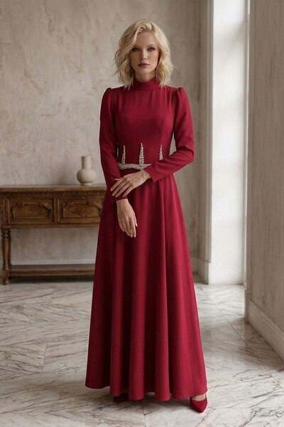 hakimoda Melina adriana & chiffon evening dress burgundy