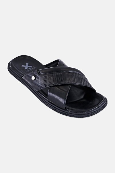 XTI Men Leather Slip On Sandals, Black