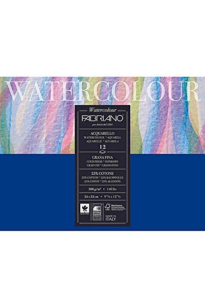 Fabriano Watercolor Cold Pressed 300Gr 24X32Cm 12 Sheets (1 Side Glued)