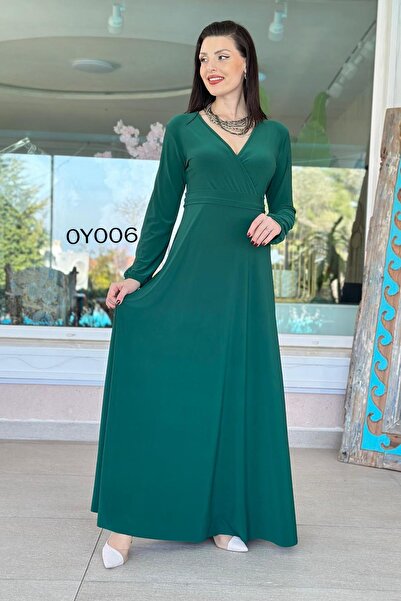 İnce Topuk Lycra Double Breasted Neckline Long Dress 0Y006