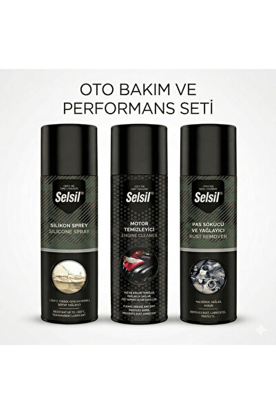 Selsil 3'lü Oto Bakım Seti - Motor Temizleyici 500ml + Silikon Sprey 500ml + ...