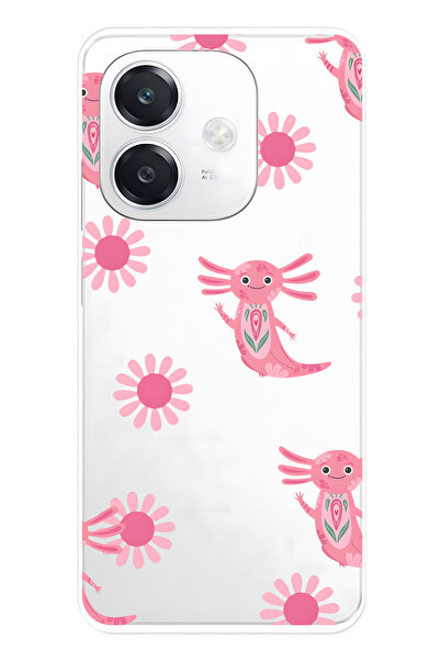 FLAMENKO حافظة هاتف شفافة متوافقة مع هاتف أوبو A3 باللون الوردي أكسولوتل منقوش