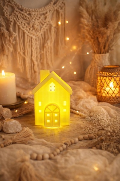 AYMERA ANKARA Dekoratif Işıklı Mini Ev Gece Lambası - Bohem Tarz Soft Aydınla...