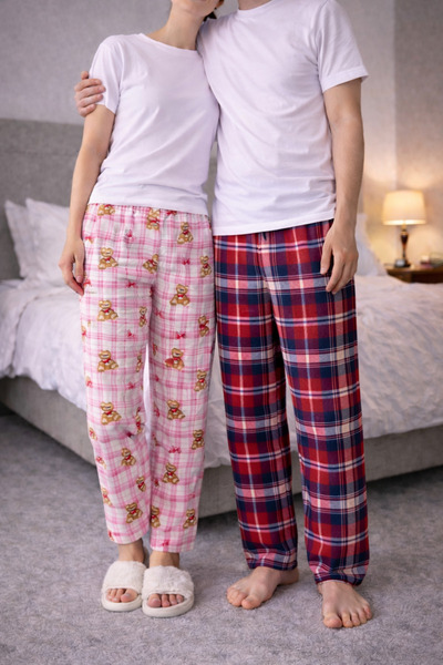 MODABOX 100% Cotton Double Set of 2-Piece Women's and Men's Pajama Bottoms