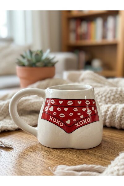 PALTO TASARIM Xoxo Bikinili Handmade White Glossy Butt Mug - Handcrafted Gift...